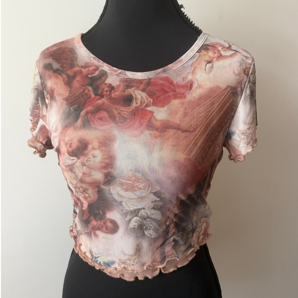 Y2k Sheer Mesh Baby Tee XS Fairy Renaissance Cherub Coquette READ